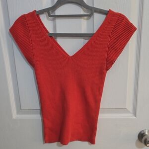 Ann Taylor Factory Red V-Neck Sweater